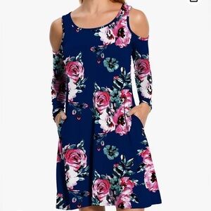 QIXING Women's Off The Shoulder Loose Tank Dress floral Swing Sundress SIZE S